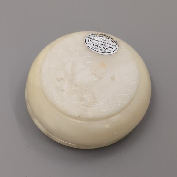 Volterra Hand Carved Alabaster Cream Marbled Swivel-Top Trinket Box By Ducceschi - Picture 3 of 3